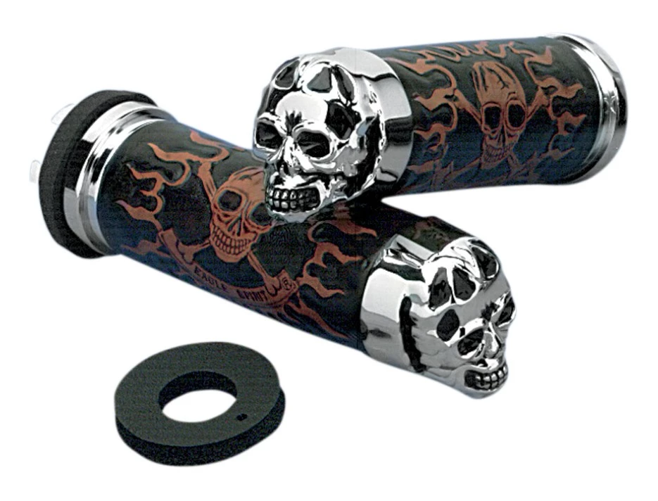 Drag Specialties Skull Grips For Harley With Dual Cable Throttle 3 Drag Specialties Skull Grips For Harley With Dual Cable Throttle